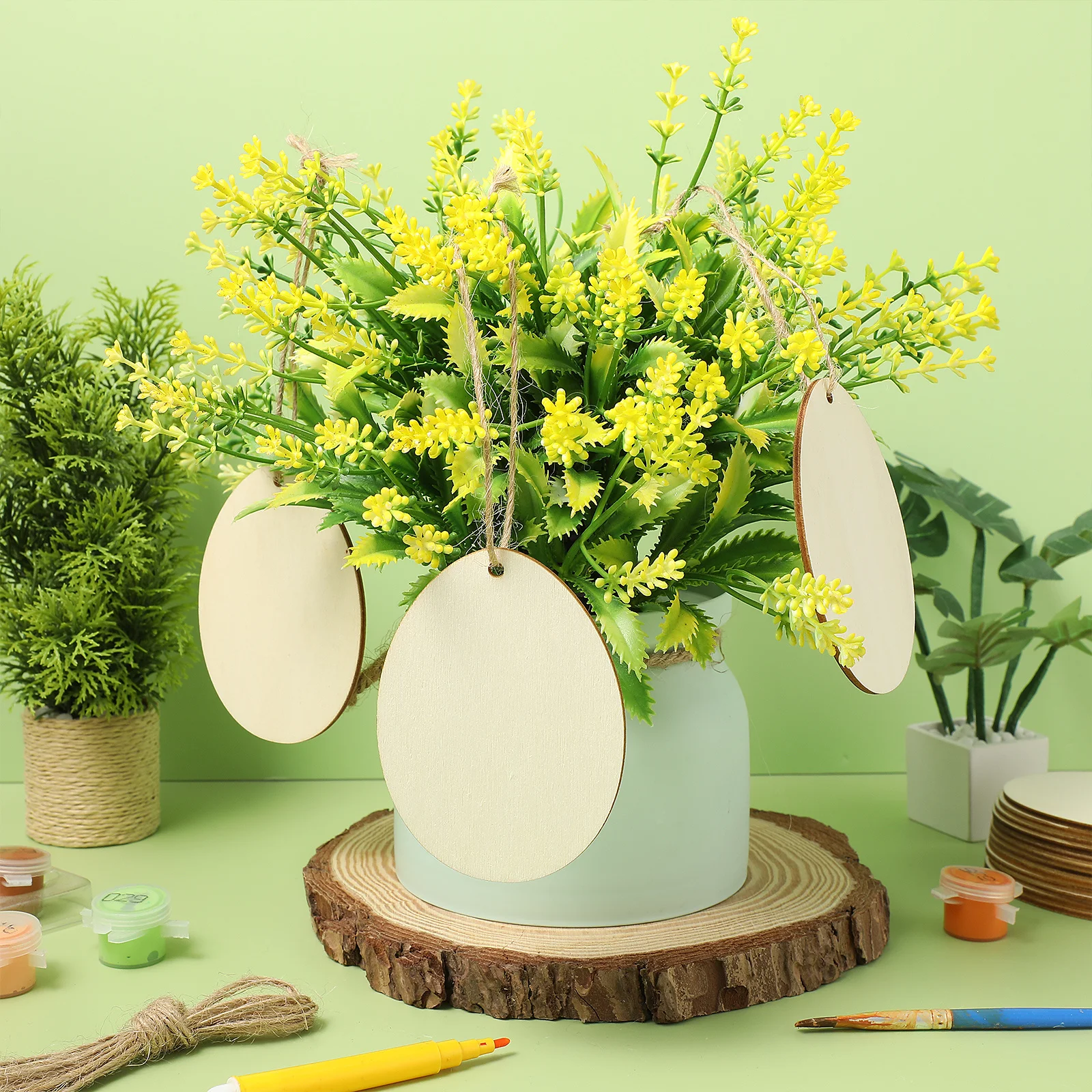 

20 Pcs Hanging Ornaments Egg Shape Crafts Scene Shaped Baubles Hangings Eggs Tag Easter Wooden Spring Decor