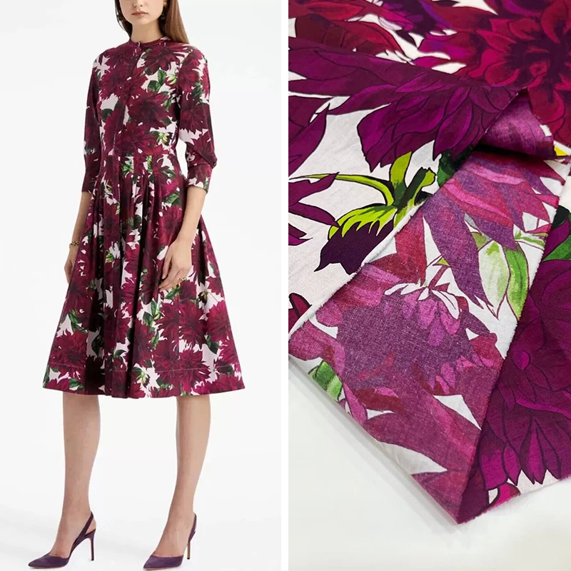 

Европа и Америка, саржа с принтом красных цветов, полиэстер или поплин, хлопковая ткань для женского платья, блузка, ткань для шитья своими руками, материал