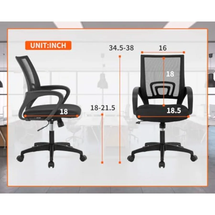 كرسي مكتب منزلي مريح مع تصميم شبكي متوسط الظهر لمجلسات العمل المريحة والساعة الطويلة ودعم قطني قابل للتعديل والذراع