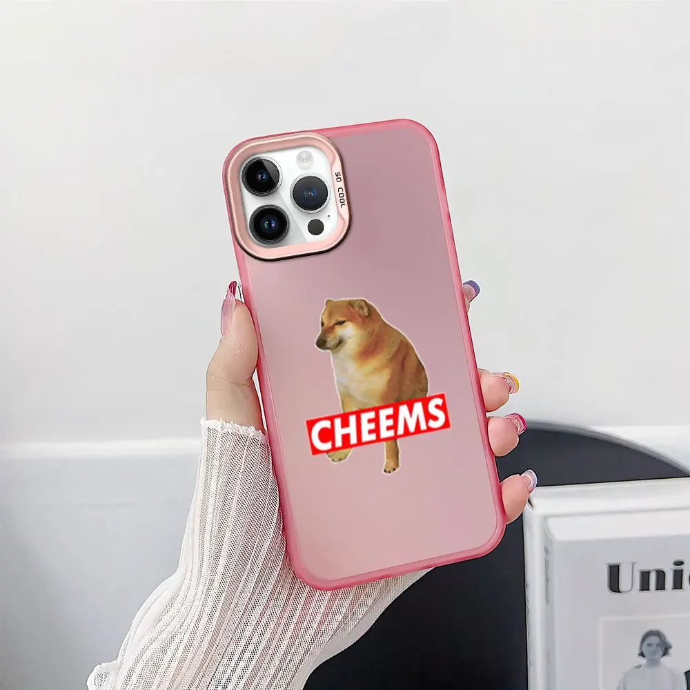 Funny Cheems Doge Meme Doggy Phone Case for iPhone 12 11 13 14 15 16 Pro Plus IMD Plating Cover