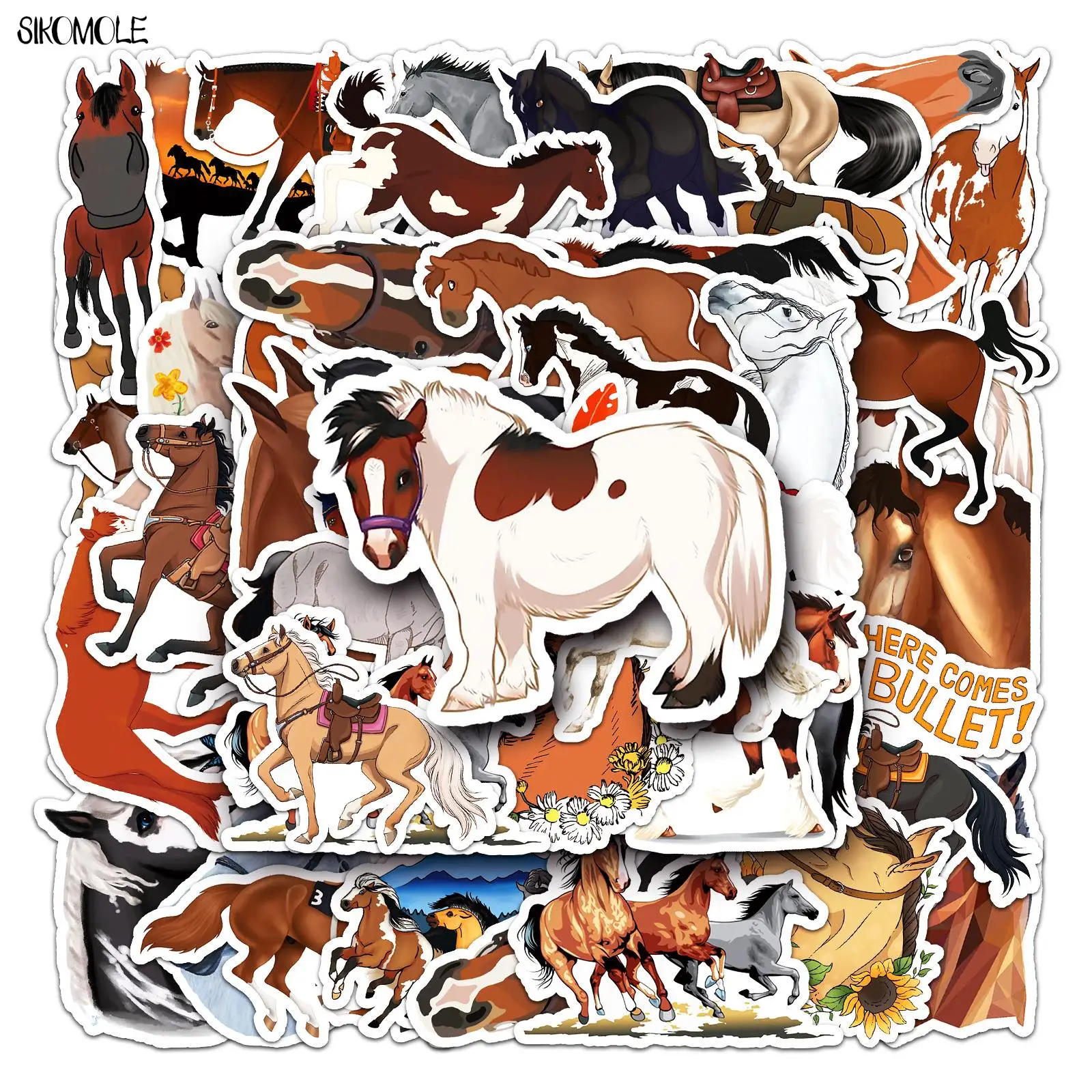 10/30/50PCS Dessin Animé Cheval Animaux Autocollants Cool Esthétique Kawaii Skateboard Ordinateur Portable Téléphone Graffiti Autocollant Enfants