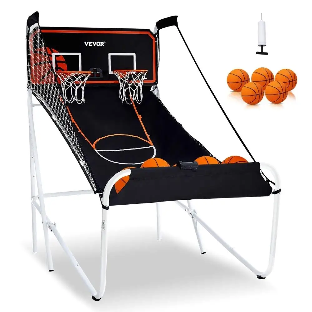 

Foldable Indoor Basketball Arcade Game for 2 Players with Electronic Scoreboard 8 Game Modes 5 Balls and Pump for Family Fun