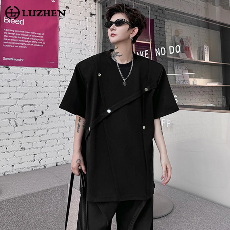 

LUZHEN 2024 Summer Buttoned Decorate Splicing Design Short Sleeved T Shirts Original Trendy Handsome Men's Street Tops LZ3187