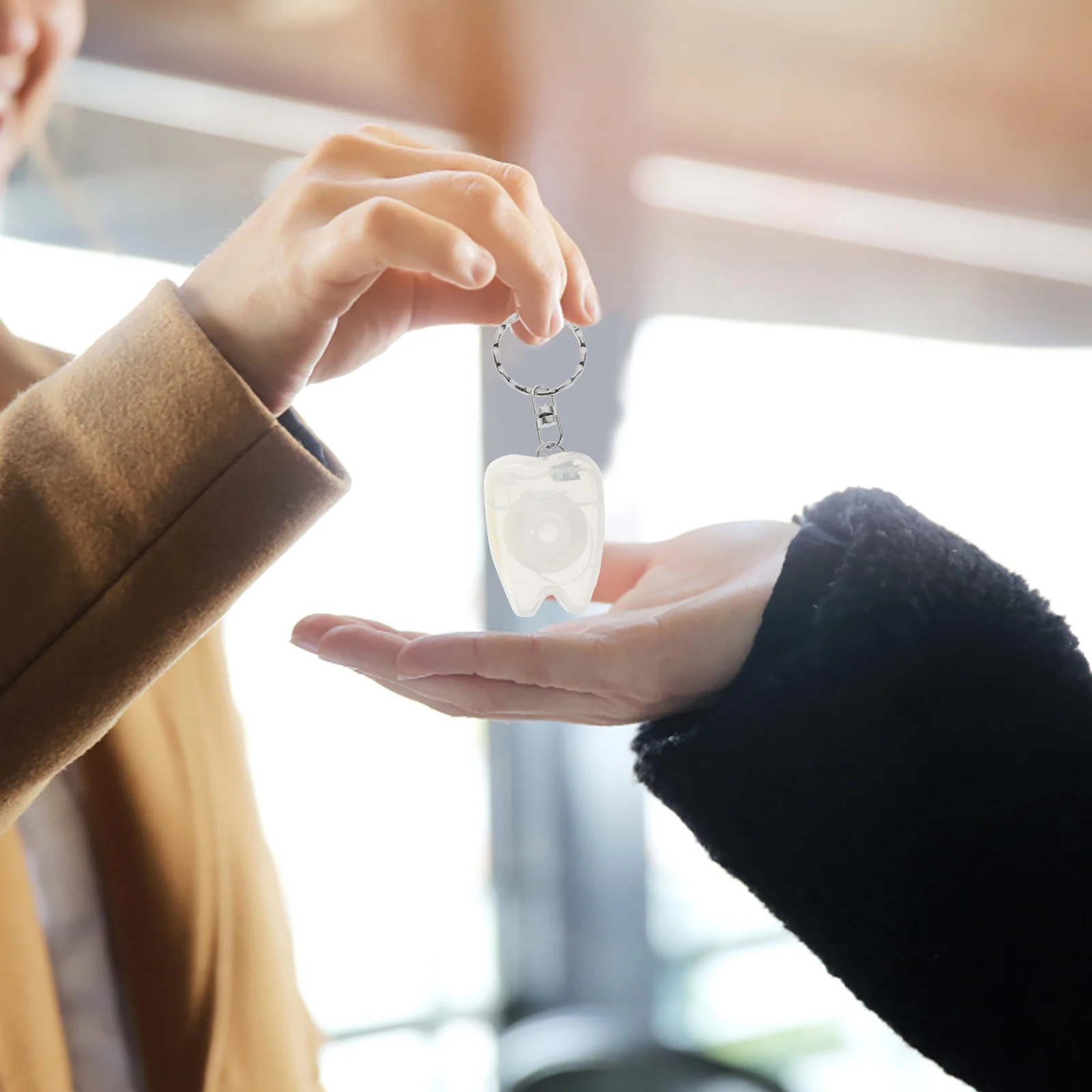 4 قطعة سلسلة المفاتيح الخيط الأسنان المحمولة العناية بالفم تنظيف الأسنان الخيط يختار حلقة رئيسية التنفس الطازج عميق تنظيف بين الأسنان