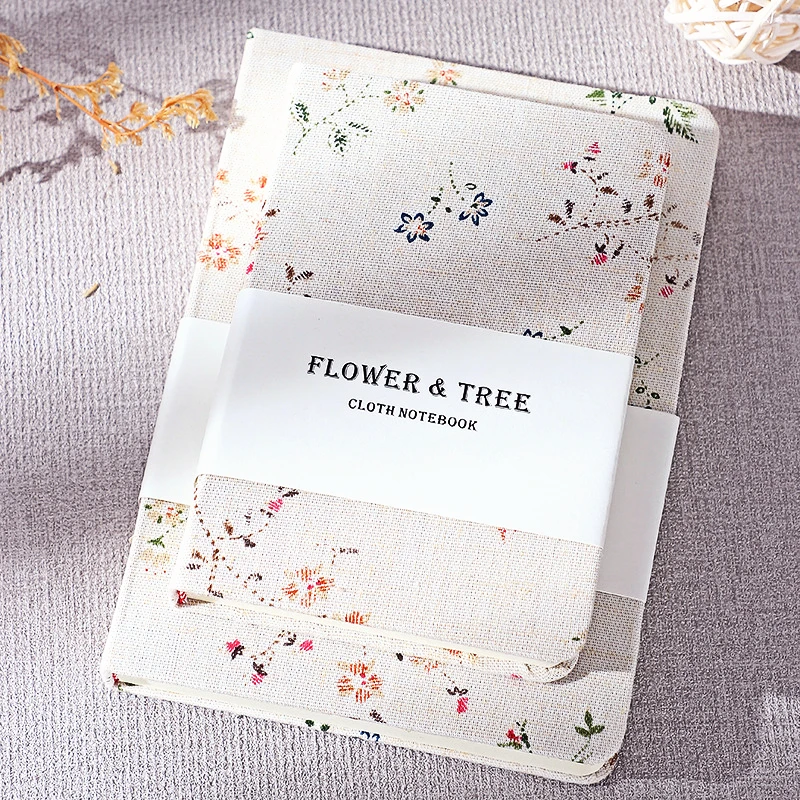 High Quality Cotton Linen Cover Notebook Flower and Tree Ledger Book Notepad Student Diary Hard Sided Super Thick Diary Journal