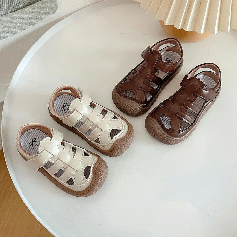 Children Roman Hollow Out Sandals Boys Girls Summer Beach Shoes Hook Loop Non Slip Rubber Sole Kids Casual Toes Capped Shoes