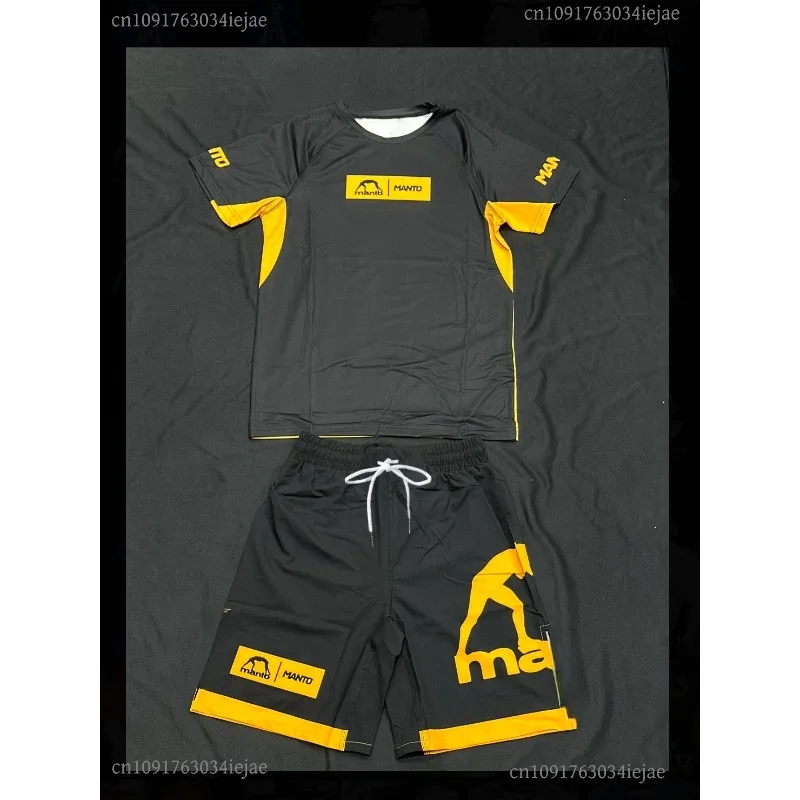 Summer Men's Kid Honeycomb Print Wrestling Style Sport Set Quick Dry Rash Guard & Shorts Breathable Athletic Training Uniform