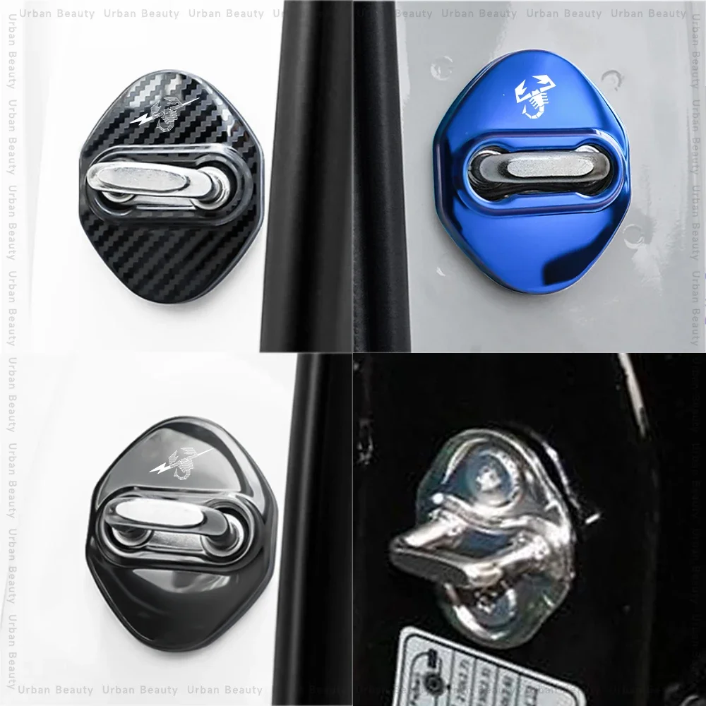 4pcs Car Door Lock Cover Auto Emblems Protection Case Stickers For Abarth 500 595 695 Grande Punto Evo Pulse 500C 500e 600e F595