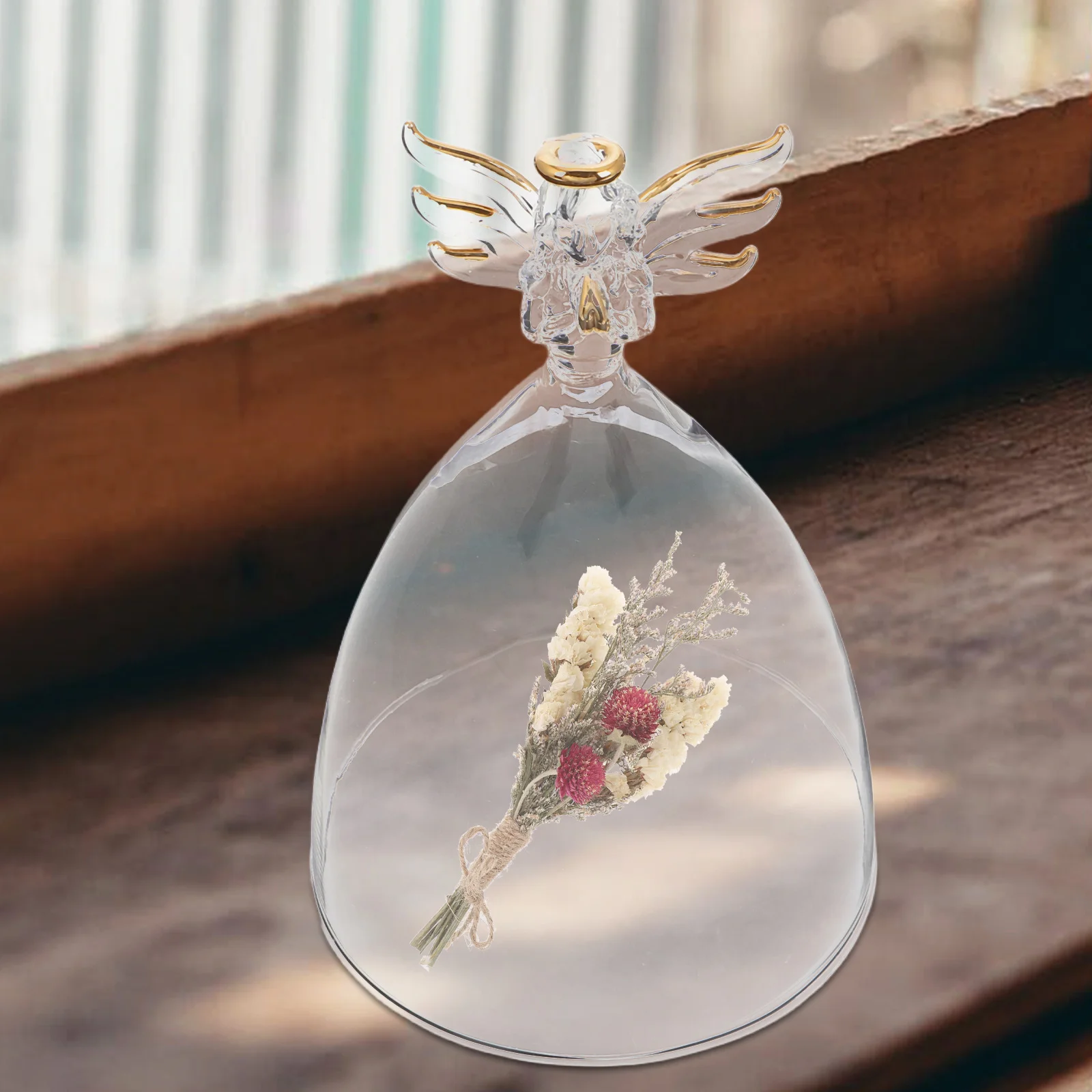 

Clear Glass Angel Cloche Dome Preserved Flower Cover Decorative Bell Jar DIY Micro Landscape Home Decor Glass Cloche