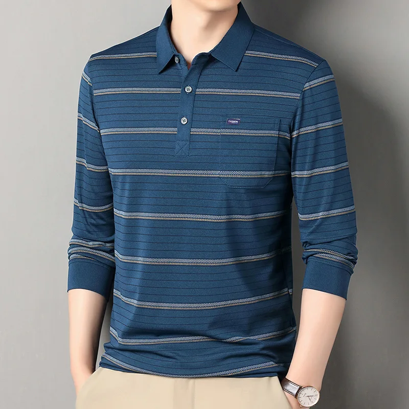 

Men's Long Sleeve Polo Shirt for Middle-aged and Elderly in Spring and Autumn
