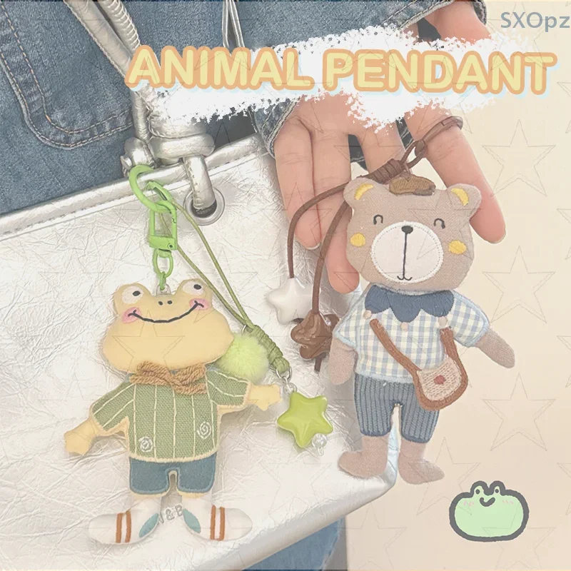 

Unique Frog Bear Cartoon Doll Fabric Keychain; Excellent Bag Pendant and Love-token for Couples