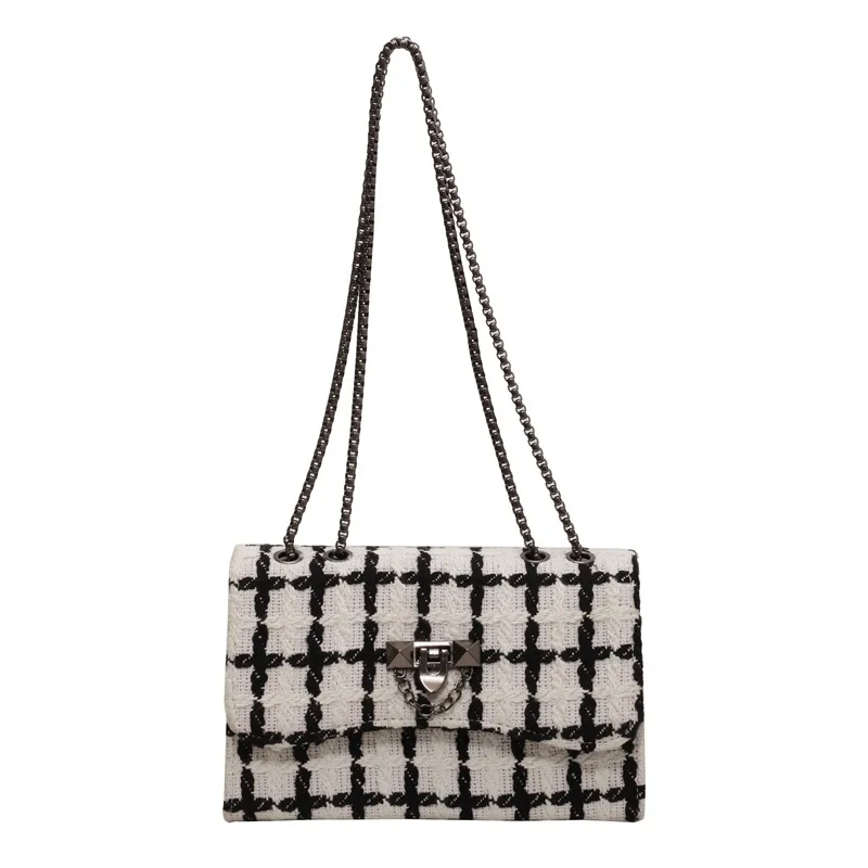 Fashion Plaid Shoulder Bag Thick Chain Underarm Bags For Women Brand Designer Handbags And Purses Ladies Crossbody Bag