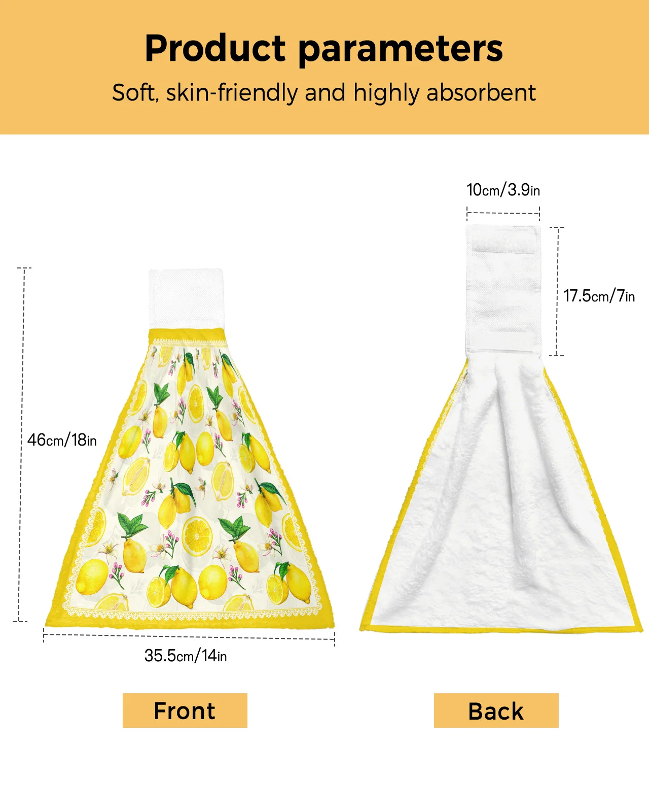 Fruit Lemon Yellow Pastoral Style Kitchen Hand Towel Strong absorbent Towel Washing Room Handkerchief Towel