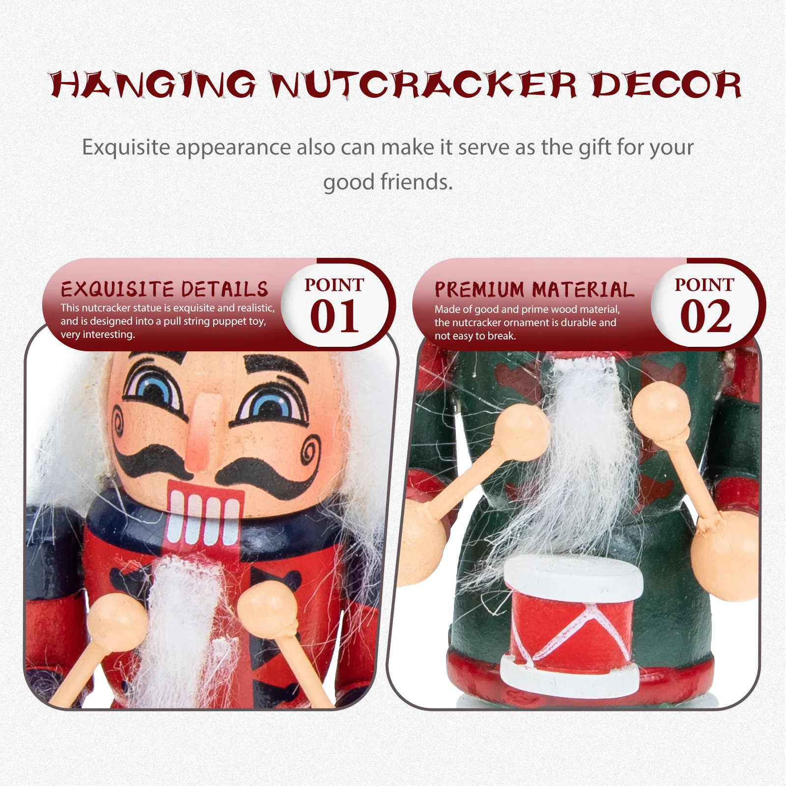 

3pcs Wooden Nutcracker Ornament Pull String Puppet Xmas Tree Decor Desktop Hanging Christmas Gift Festival Decoration Craft