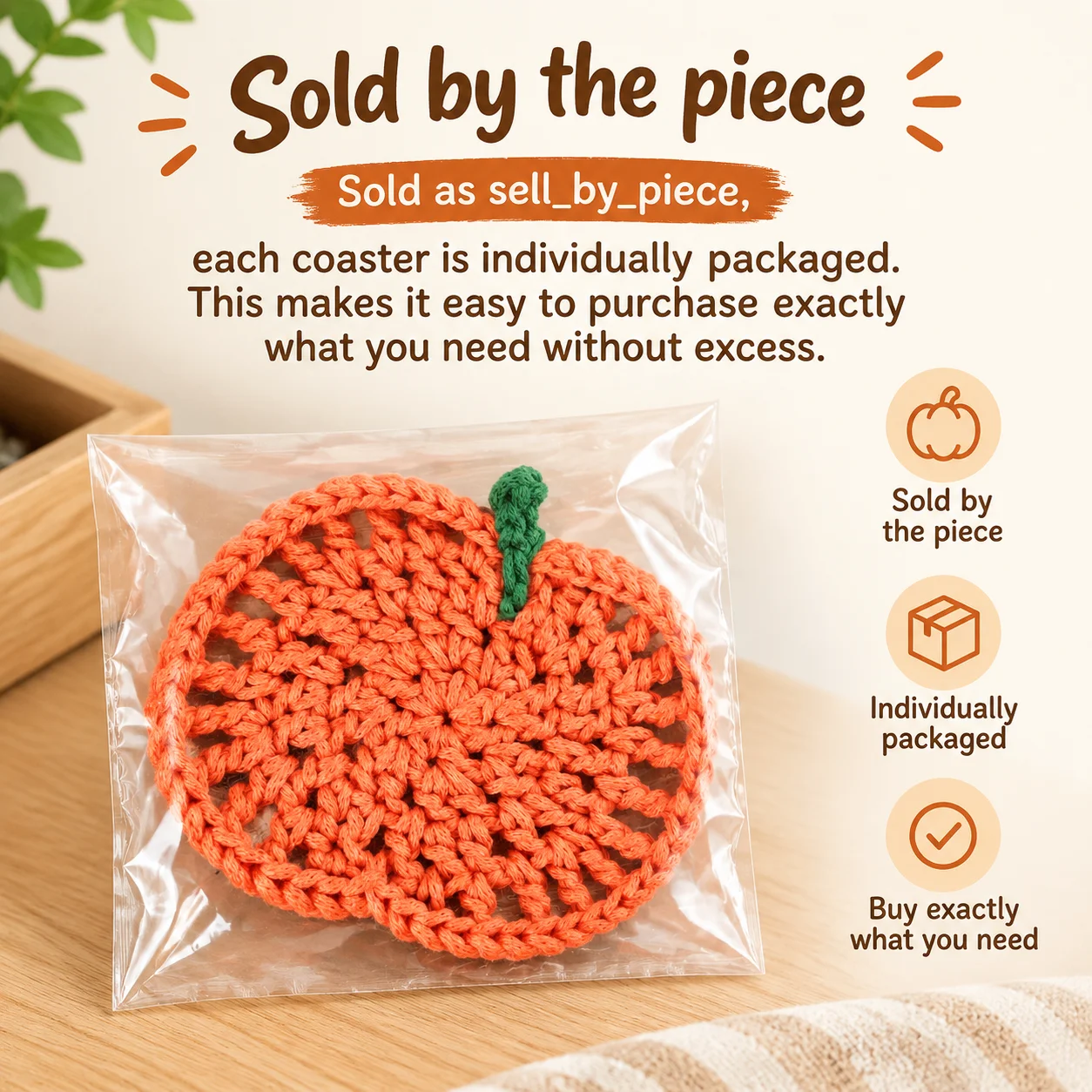Handmade Crochet Pumpkin Coasters Fall Thanksgiving Drink Cup Mats for Home Reusable Yarn Coasters Table Decor for Hot Drinks