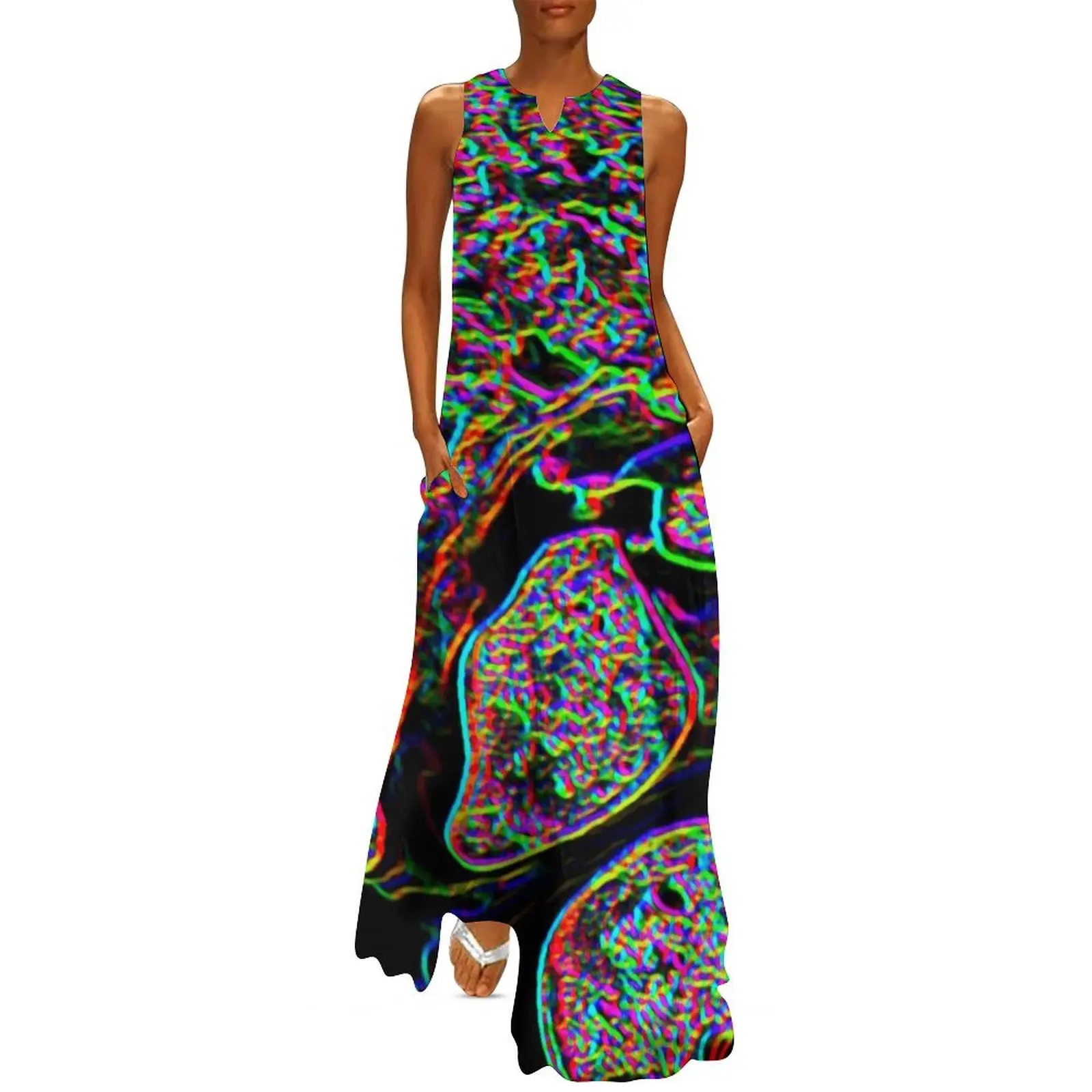 Rainbow Blacklight Party Style Long Dress Women