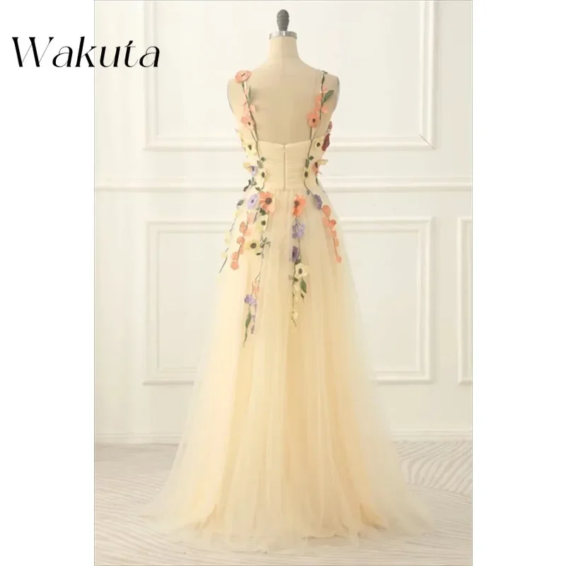 Wakuta Elegant Fairy Prom Robe 3D Decals Evening Dress فساتين سهره فاخره  Formal Occasions Tulle A-Line Party Vestidos De Fiesta