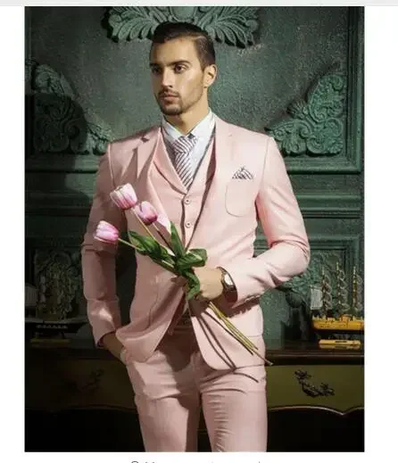 2024 Hot Pink Causal Wedding Suits For Men Stylish Elegant Men Suit Custom Slim Fit Groom Blazer 3 Piece Tuxedo  Costume Homme