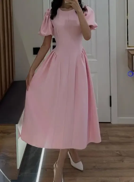 

2026 Spring Women's Elegant Bubble Sleeve Dress Temperament Commuting New Style Female Sweet High Waist A Line Dresses