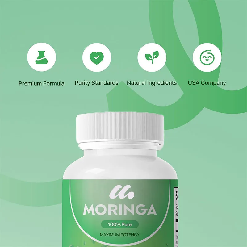 Moringa Powder Capsules - Natural Green Antioxidant Superfood - Supports Energy, Skin Health, and Gut Health