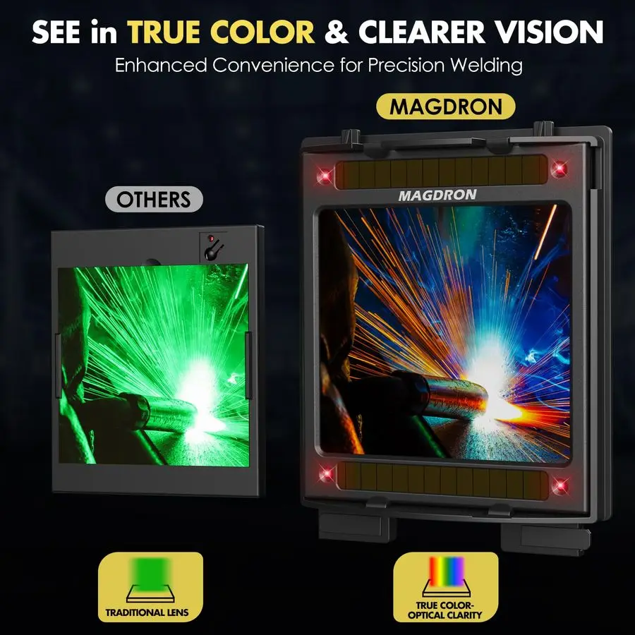 Darkening Welding Helmet Large View 3.94 x 3.66, True Color Welding Hood Optical Clarity, 4 Arc Sensor Solar Battery Powered, Wi