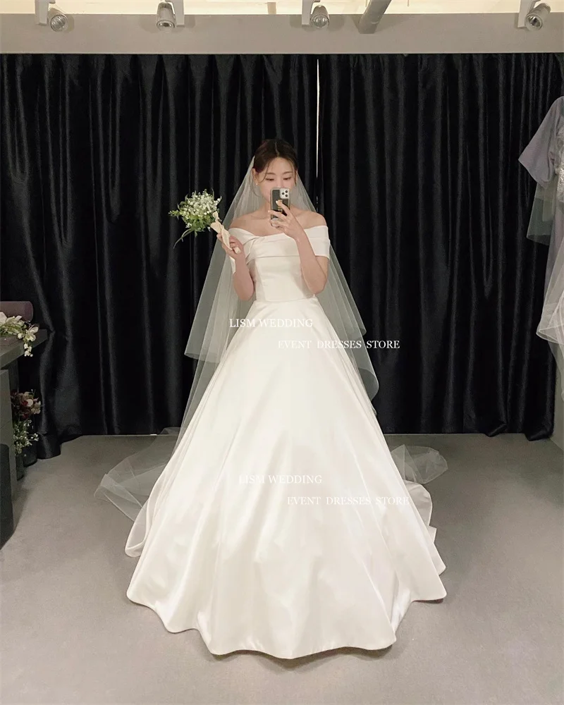 LISM Simple Satin Korea A-Line Wedding Dresses Photo Shoot Off The Shoulder Elegant Bridal Gowns Vestidos De Novia Custom Made