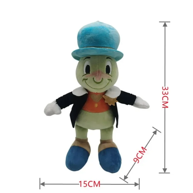 Jouets en peluche Disney Pinocchio Jiminy Cricket pour enfants, oreiller en peluche, dessin animé mignon, cadeaux d'anniversaire et de Noël, 33cm