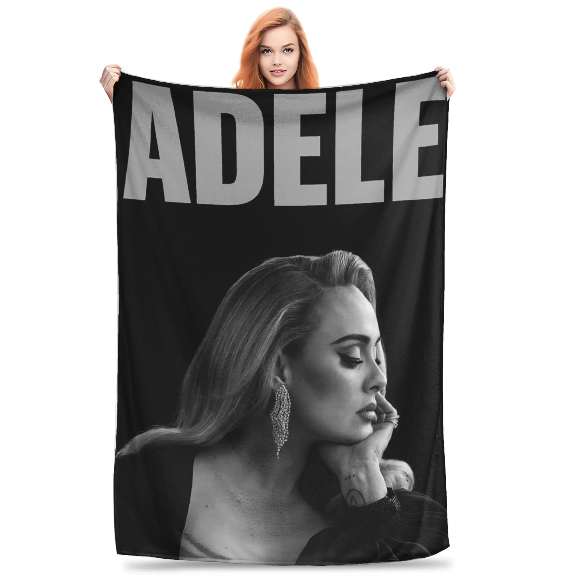 Flannel Throw Blanket Cool Singer Adele Tour 2024 Music Album Warm Plush Blankets Soft Bedspread for Bed Living room Home Travel