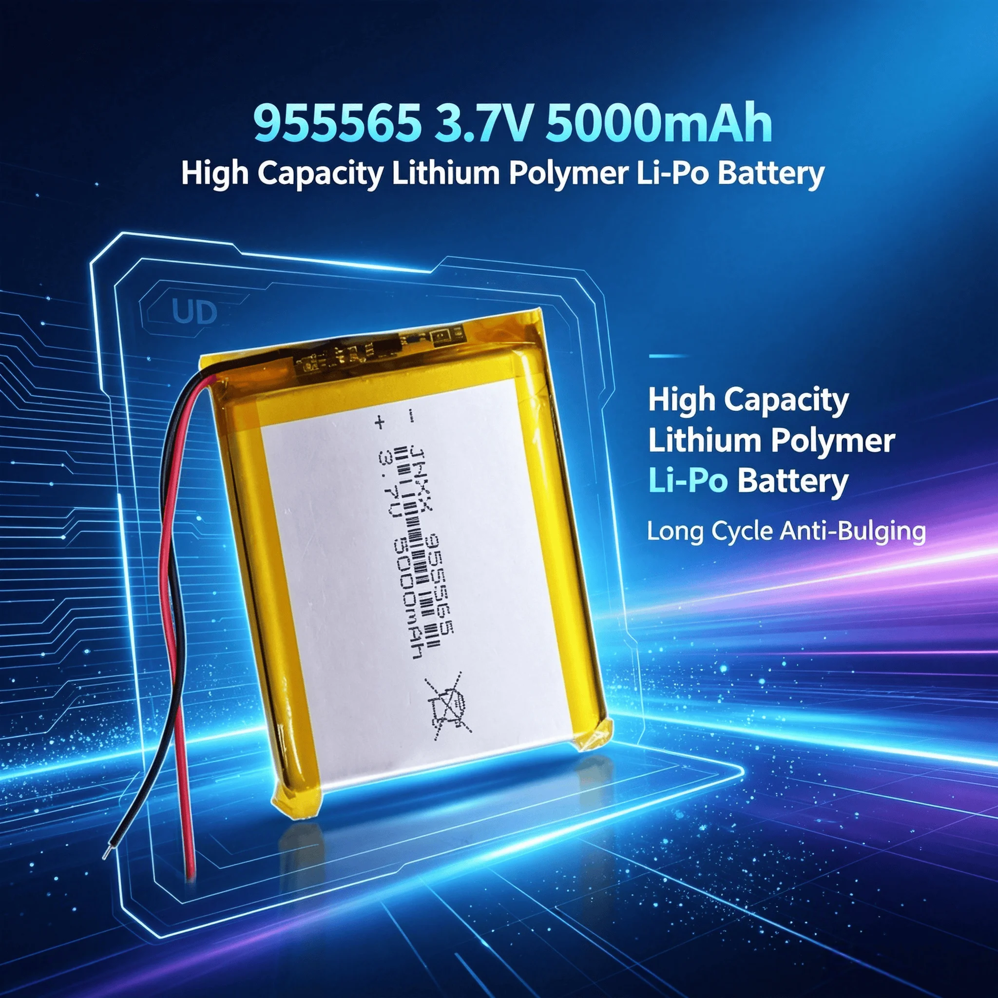 955565 3.7V 5000mAh High Capacity Lithium Polymer Li-Po Rechargeable Battery Long Cycle Anti-Bulging For DIY Power Bank GPS