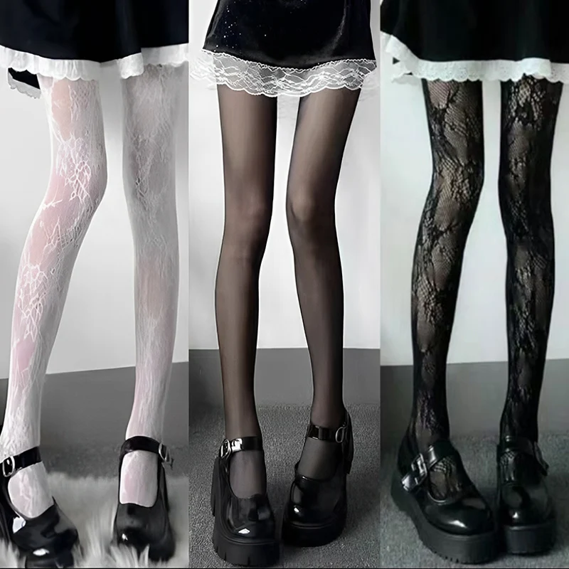 

Sexy Hollowed Lace Mesh Stockings Bottomed Pantyhose Classic Lolita Fishnet Women Netting Gothic Punk Retro Spider Web Tights