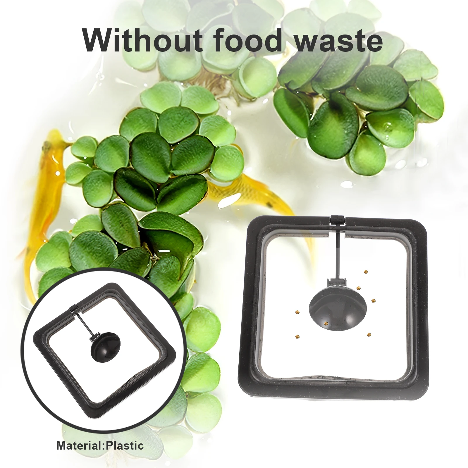 

Fish Feeding Square Floating Food Tray Aquarium Tank Ring Feeder Suction Cup Flake Food Retention Black Color Pet Feeding Circle