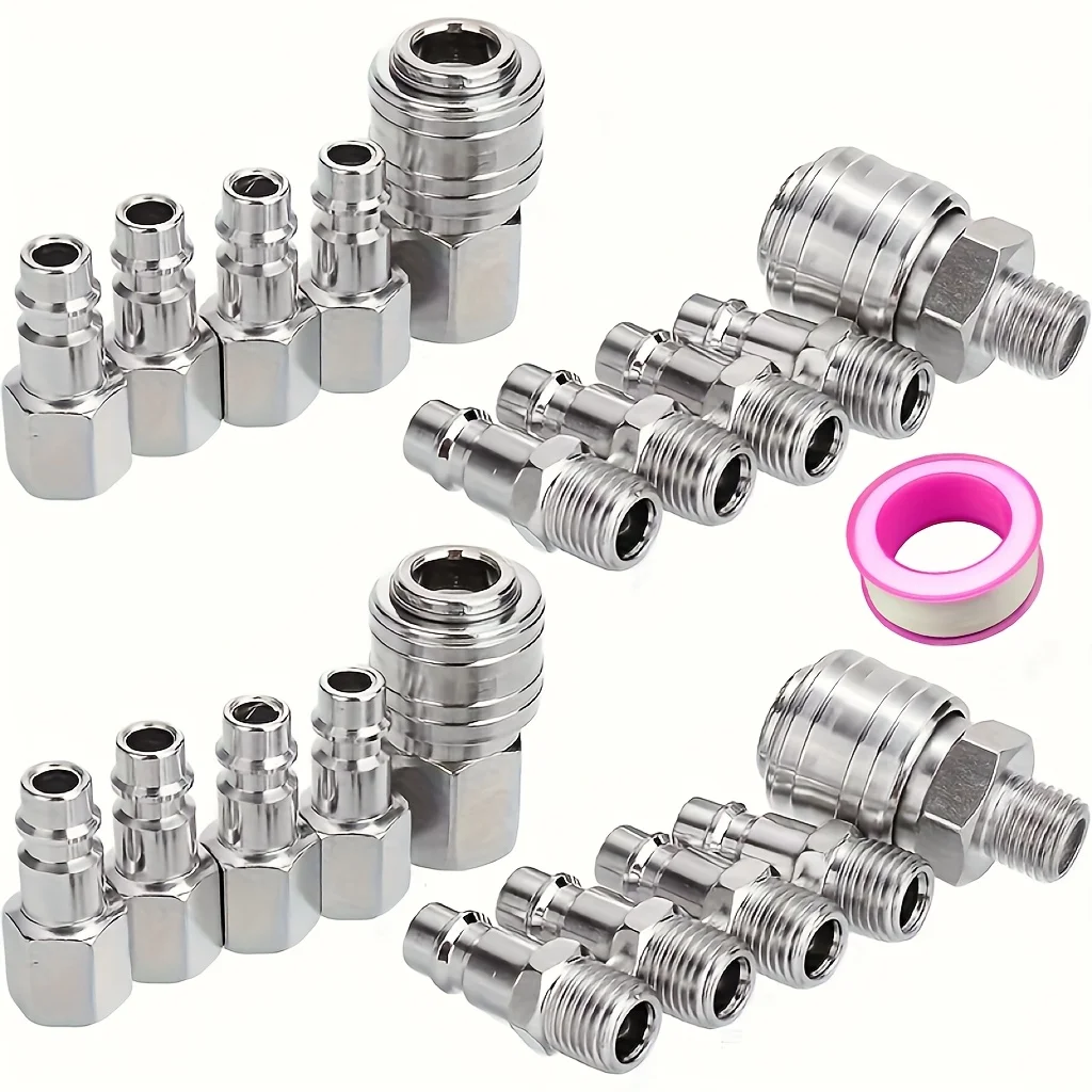 20Pcs 1/4 Inch Nickel Plated Iron Female Thread German Style Pipe Fitting Connector With 1 Roll PTFE Seal Tape