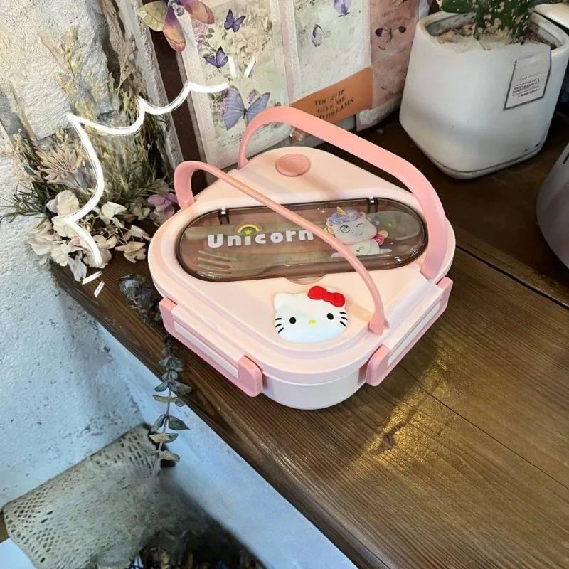 

Kawaii Sanrio Hello Kitty 304 Stainless Steel Lunch Box with Handle Portable Can Be Microwaved with Multiple Layers