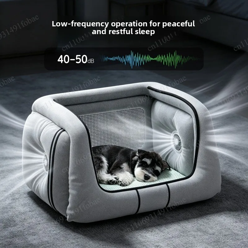 Summer Cooling Pet Bed with Electric Fan, Plug-in Operation, Semi-Closed Design for Pet Comfort