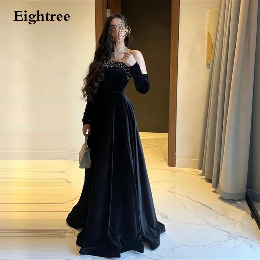 

Eightree Black Vintage Evening Dress Velour Sequined Saudi Arabia Long Dubia Formal Party Gowns Dress Vintage Vestidos 2023