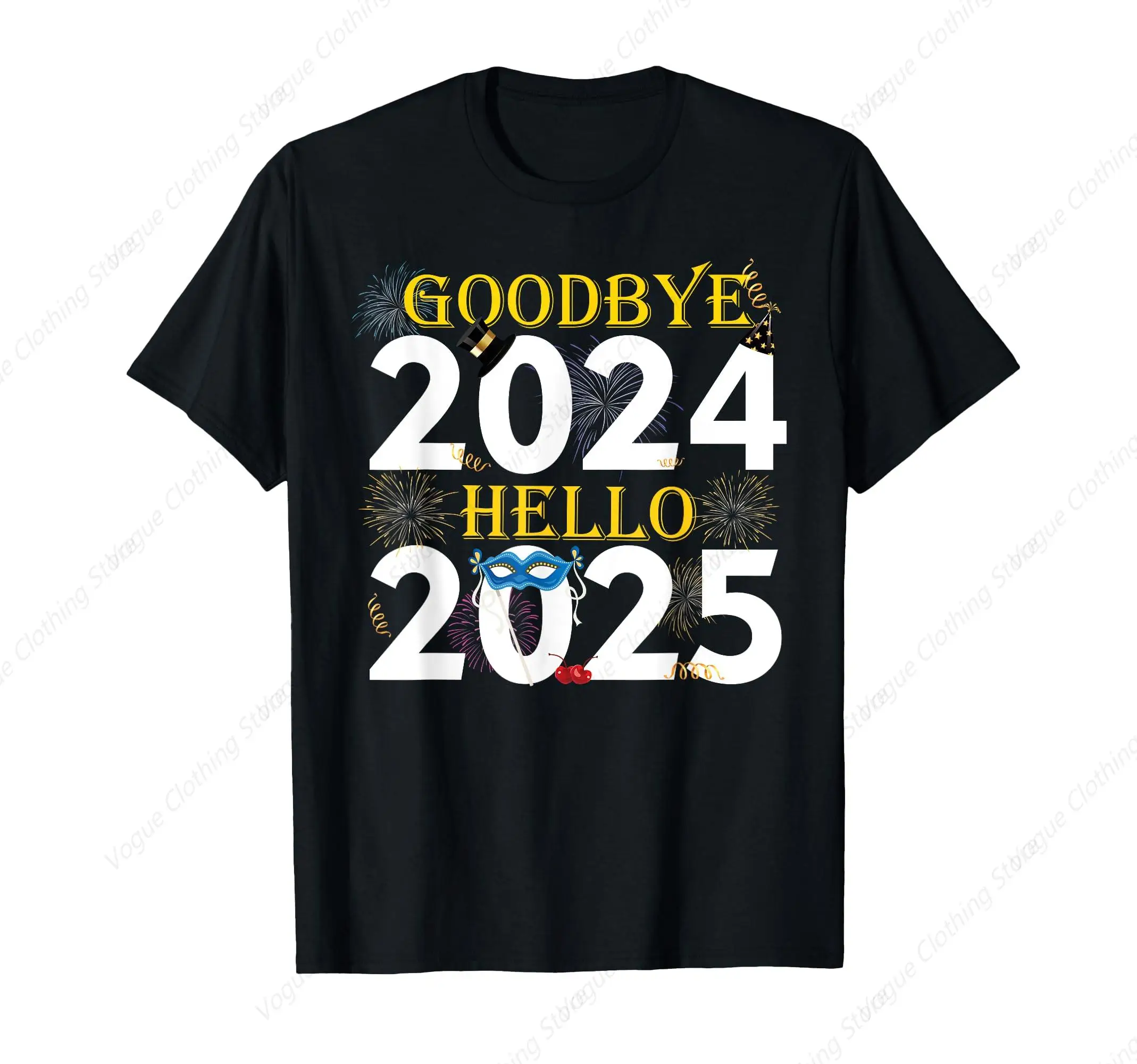 Goodbye 2024 Hello 2025 Happy New Year 2025 Fireworks T-Shirt Prevailing Tops Cotton Short Sleeves Daily Leisure Soft Tee