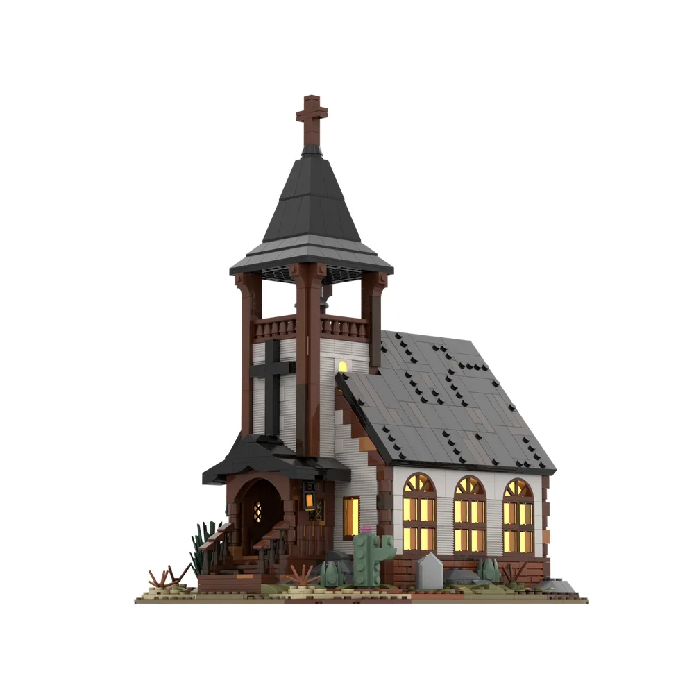 MOC Classic Medieval Western Desert Architecture Church Model Building Blocks Creative Street View Church Castle Bricks kids Toy