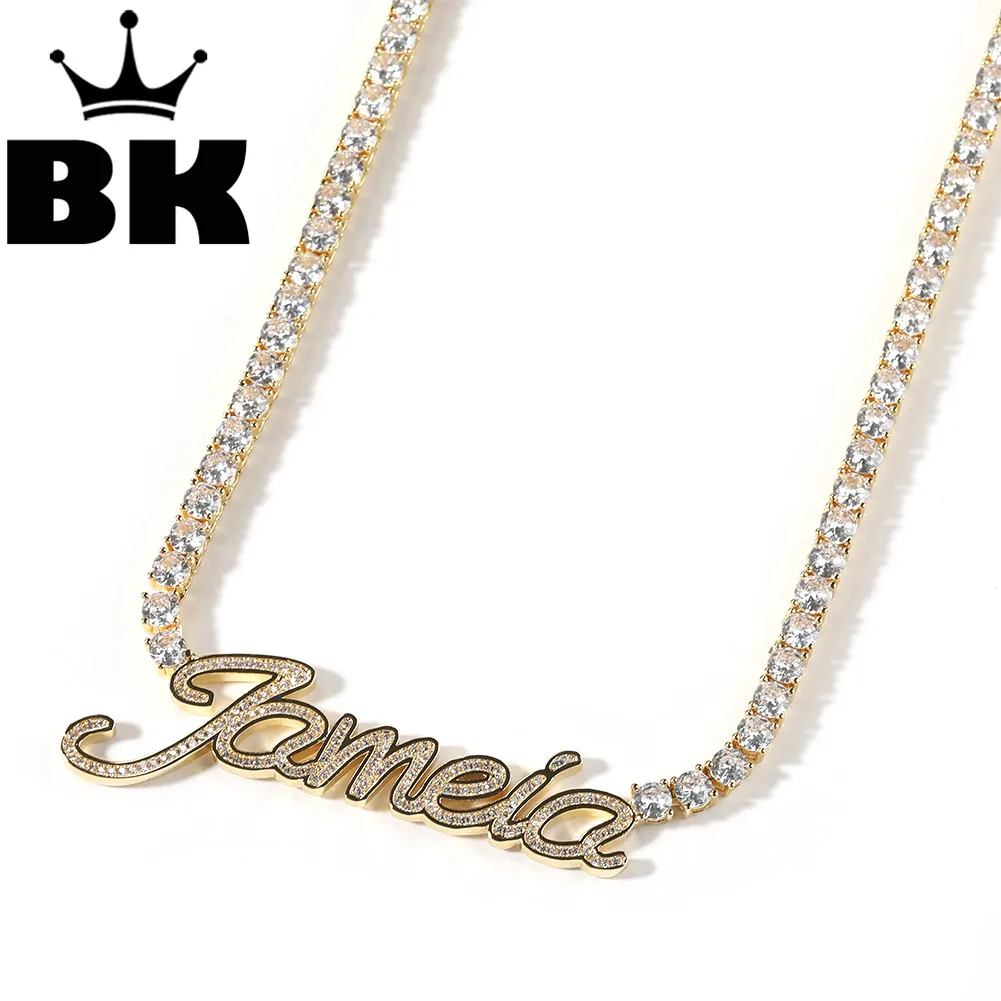 HIP HOP Custom New Initial Letter  Combination Words Name With 4mm CZ Tennis Necklace Full Iced Cubic Zirconia Jewelry