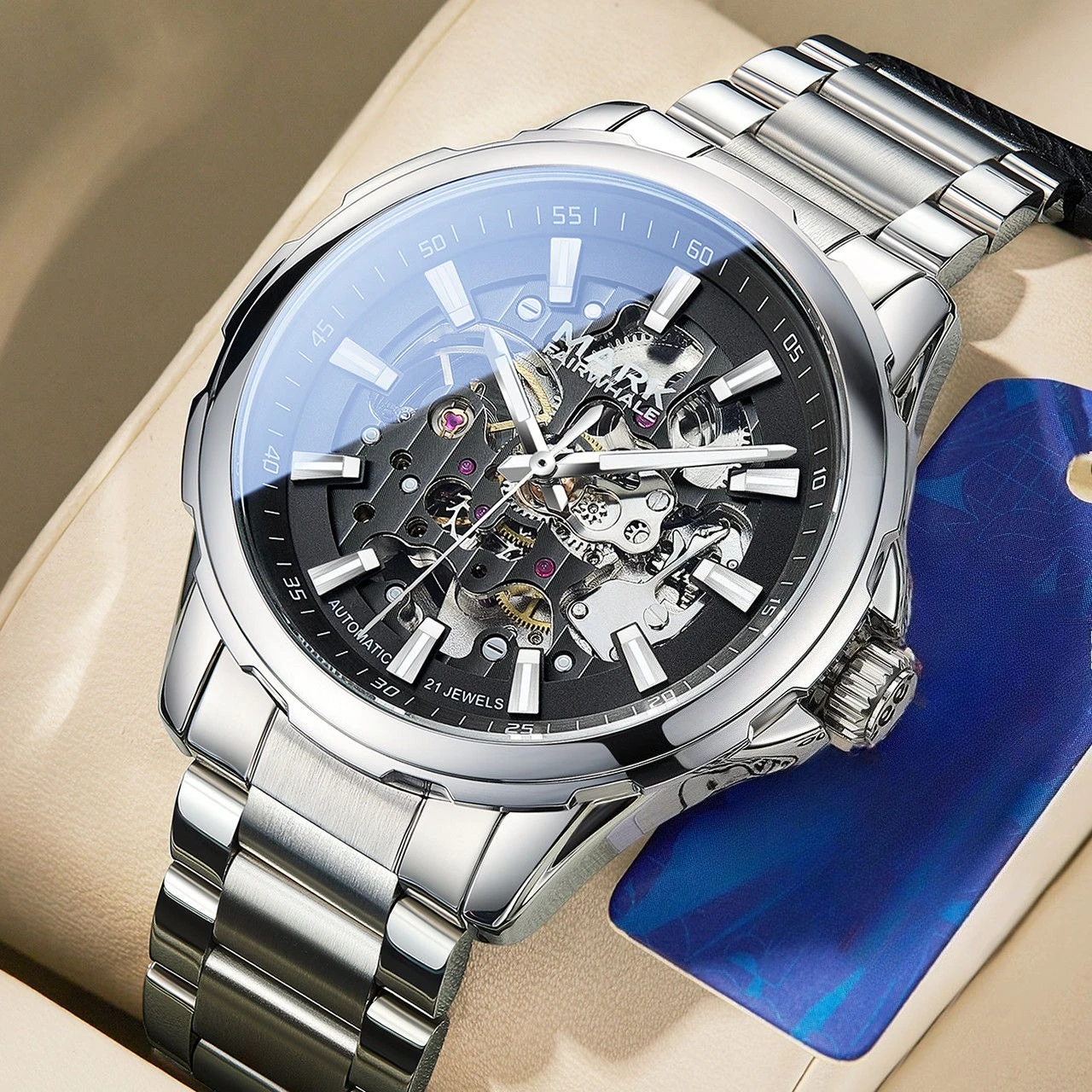 

MARK FAIRWHALE автоматический механизм 6950, мужские часы, светящиеся водонепроницаемые деловые механические часы из нержавеющей стали для мужчин, Reloj