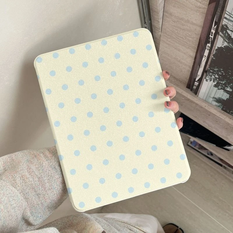 Ins Blue Yellow Polka Dot Case For iPad Pro 11 12.9 13 A16 M2 M4 M3 M5 Shell 8.3 9.7 10.2 5/6/7/8/9/10/11th Mini Air 3 4 5 Cover