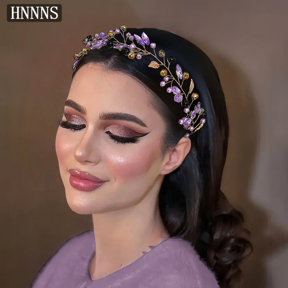 

HNNNS High-end Purple Rhinestone Headband Elegant Romantic Headpiece Girl Headwear Modern Wedding Banquet Hair Accessories A233