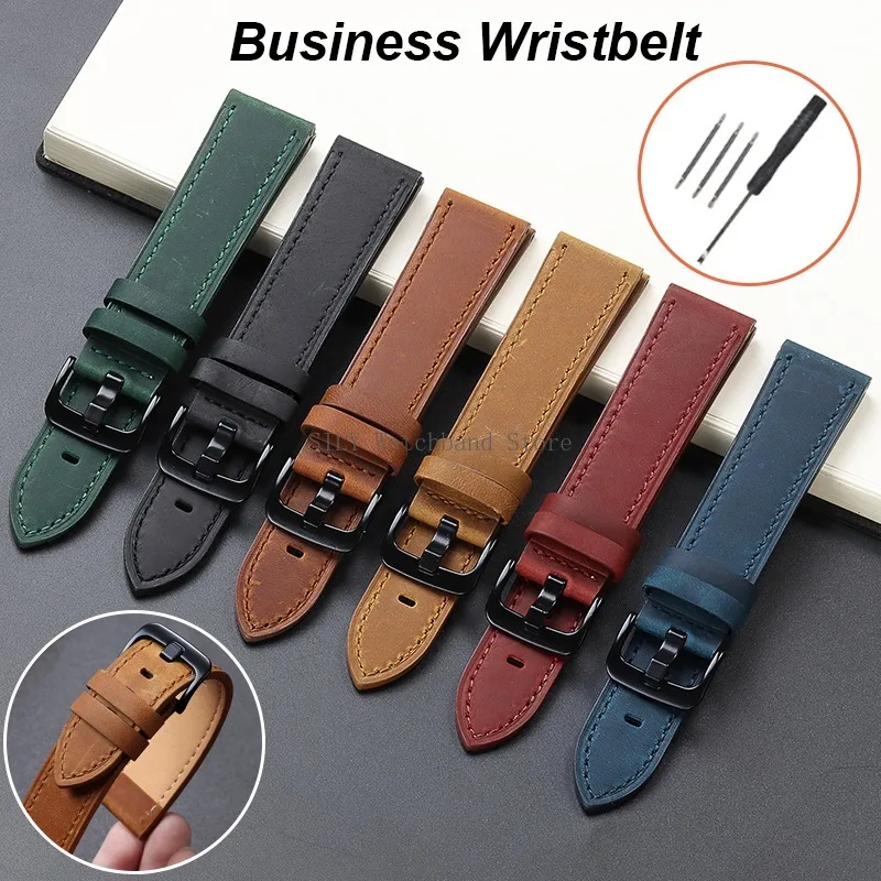 Men Women Business Wristbelt 18mm 20mm 22mm 24mm Vintage Retro Strap Genuine Leather WatchBand Soft Crazy Horse Frosted Bracelet