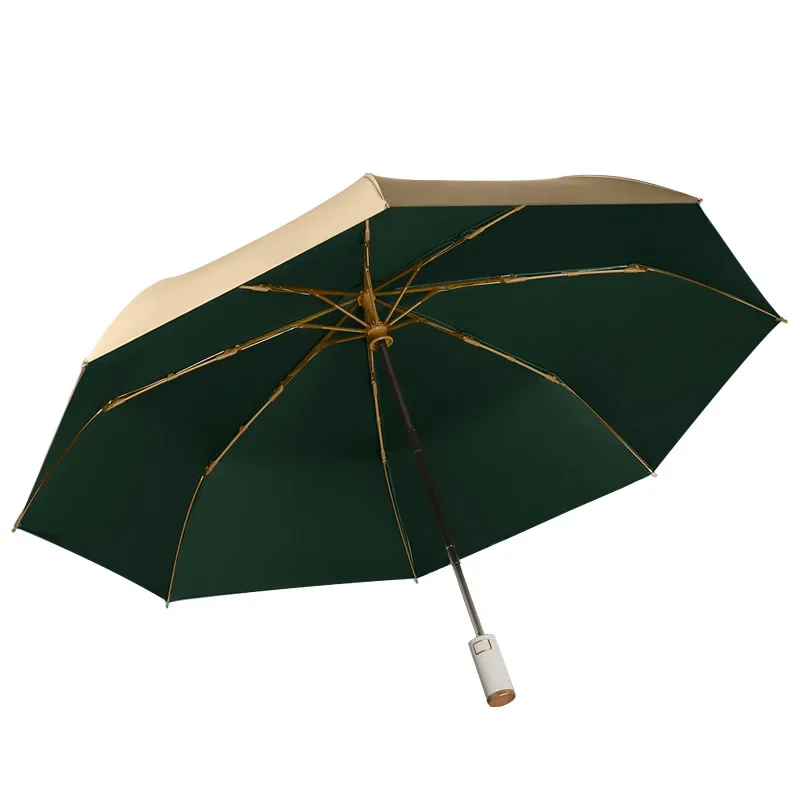 Men\'s and Women\'s Tri-fold Umbrellas Umbrella Small Fresh New Simple Gold Plastic Windproof Automatic Rain Gear Household Home