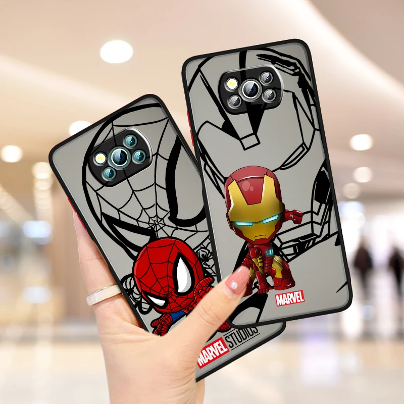 Marvel Spider Man Anime Frosted Translucent For Xiaomi Mi Poco X5 X4 X3 M6 M5S M5 M4 M3 F5 F4 F3 GT Pro 5G Cover Phone Case