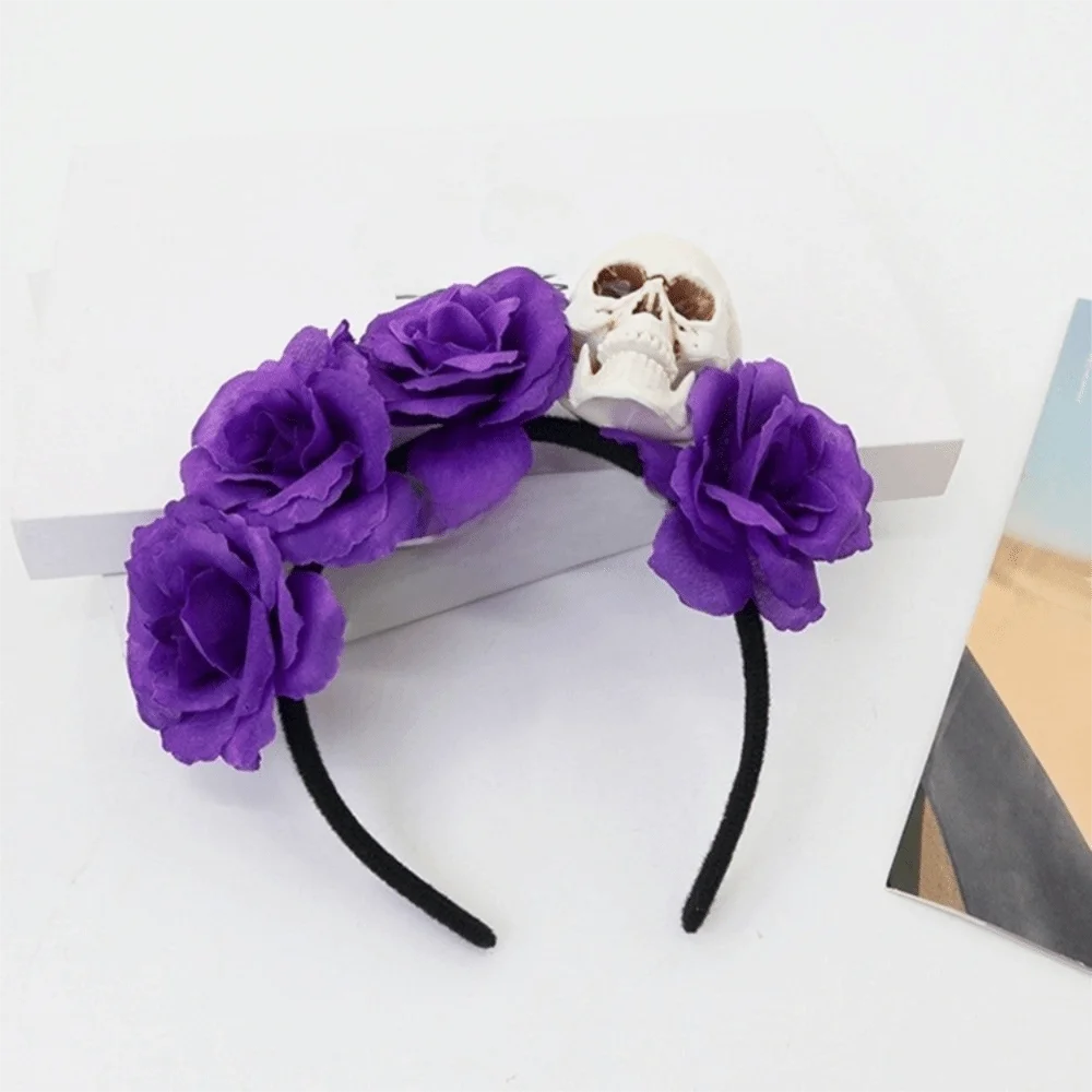 Exaggerated Skull Head Headband Halloween Decor Simulation Flower Halloween Hair Hoop Colorful Funny Gothic Flower Hairband