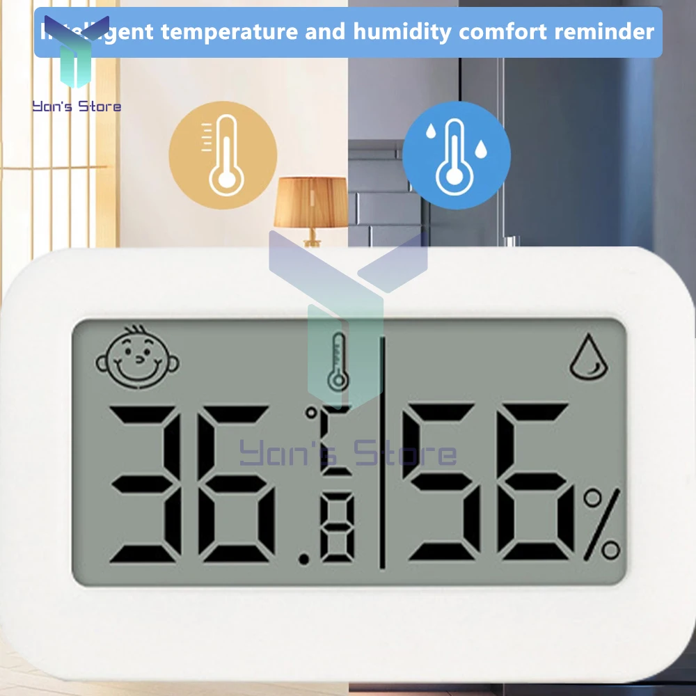 Mini Electronic Temperature And Humidity Meter Baby Indoor Thermometer With Smiling Face Display Refrigerator Car Thermometer