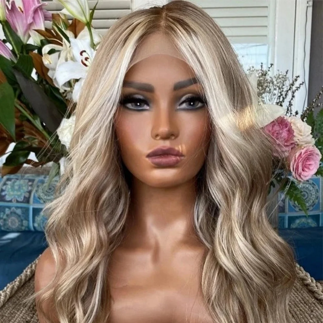 22 "تسليط الضوء على أومبير الرماد شقراء HD غير مرئية الاصطناعية الدانتيل شعر مستعار أمامي الكتف الجزء الأوسط شعري أمامي الدانتيل الباروكة على التخليص