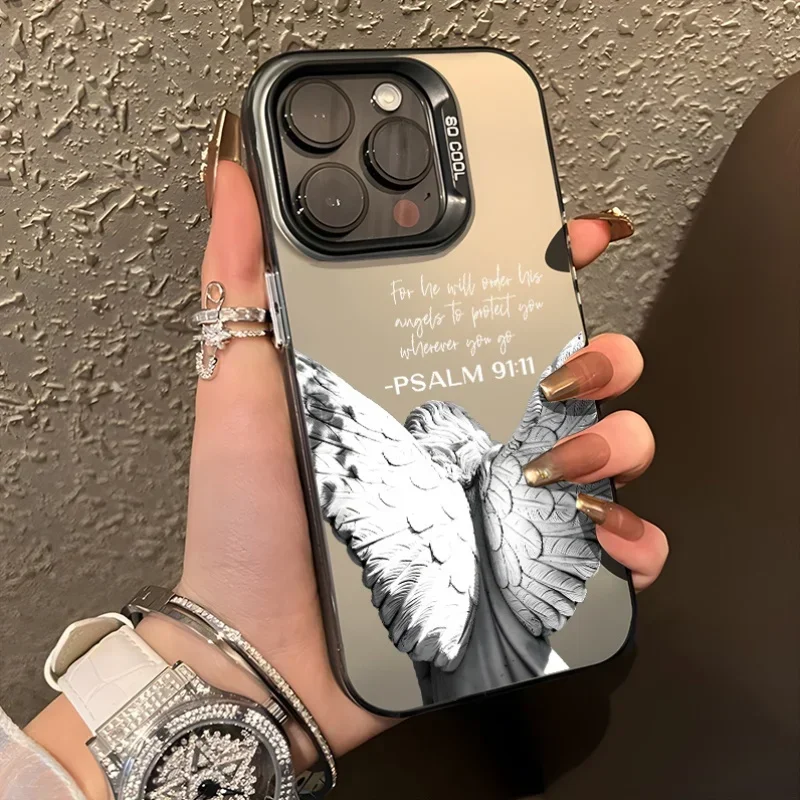 Angel Psalm Christian Quote Phone Case for iPhone 16 11 12 13 14 15 Pro Max XR 8 Plus Scratch-Resistant Hard IMD Plastic Cover