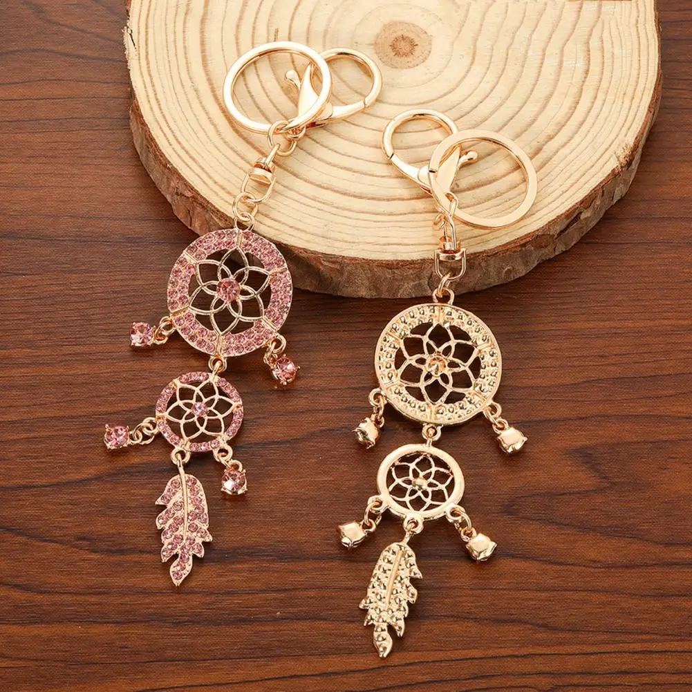 Bohemian Keychain Pendant Rhinestone Dream Catcher Keychain Pendant Lobster Clasp Bag Charm Backpack Accessory with Sparkling