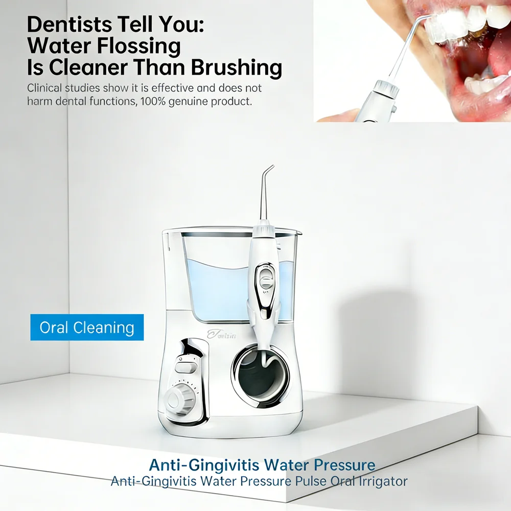 

800ML Electric Oral Irrigator Water Flosser 10 Custom Cleaning Modes 5 Jet Tips Family Dental Care Device